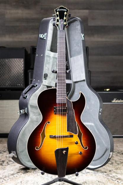 Eastman AR480CE-SB John Pisano Signature Archtop Hollowbody Electric Guitar - Sunburst with Hardshell Case