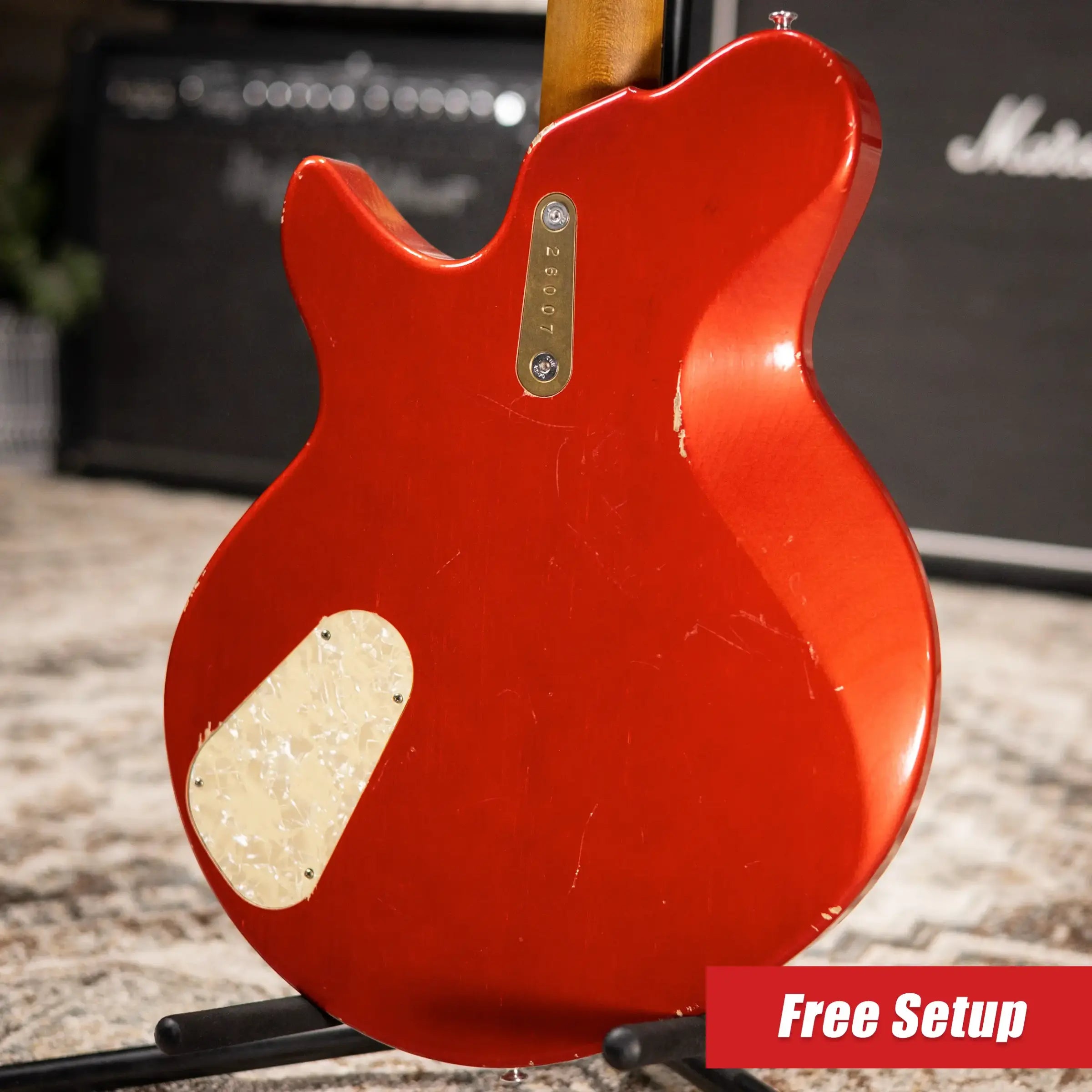 Eastman Kauffmann Series Offset Vintage - Made in Holland - Medium Relic Electric Guitar - Candy Apple Red with Competition Stripe with Structured Gig Bag