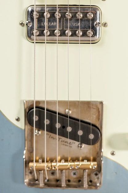 Eastman Kauffmann Series SC Deluxe - Made in Holland - Heavy Relic Electric Guitar - Ice Blue Metallic over Target Sunburst with Padded Gig Bag