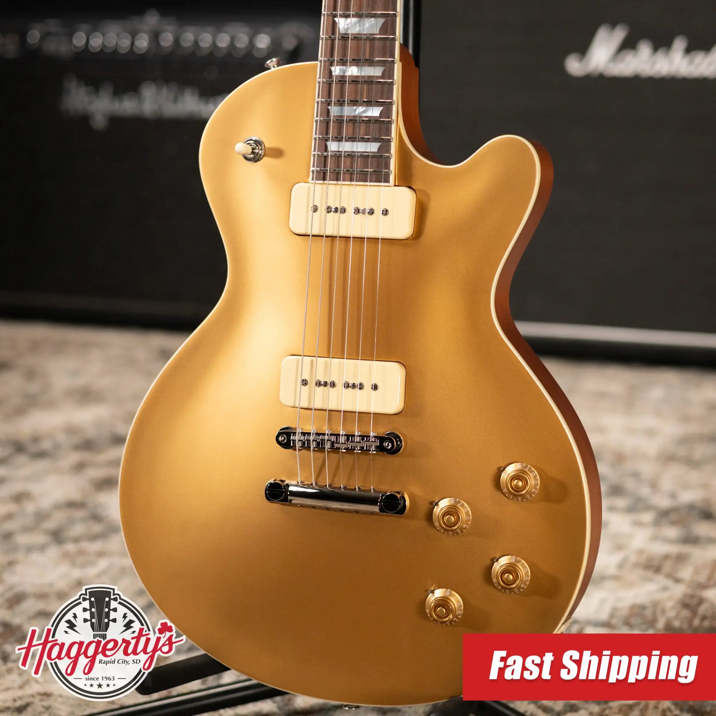 Eastman SB56 Electric Guitar - Vintage Satin Gold with Padded Gig Bag