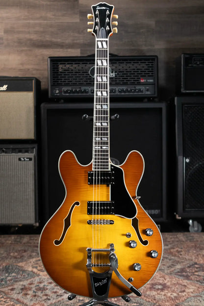 Eastman T486B-GB Thinline Semi-Hollow Electric Guitar - Goldburst with Hardshell Case