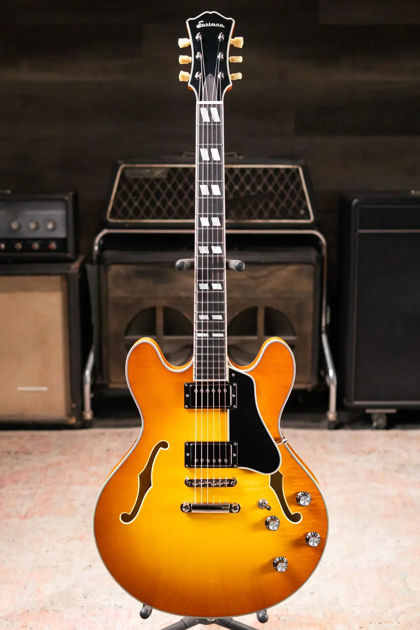 Eastman T486-GB 16" Thinline Electric Guitar - Goldburst with Hardshell Case