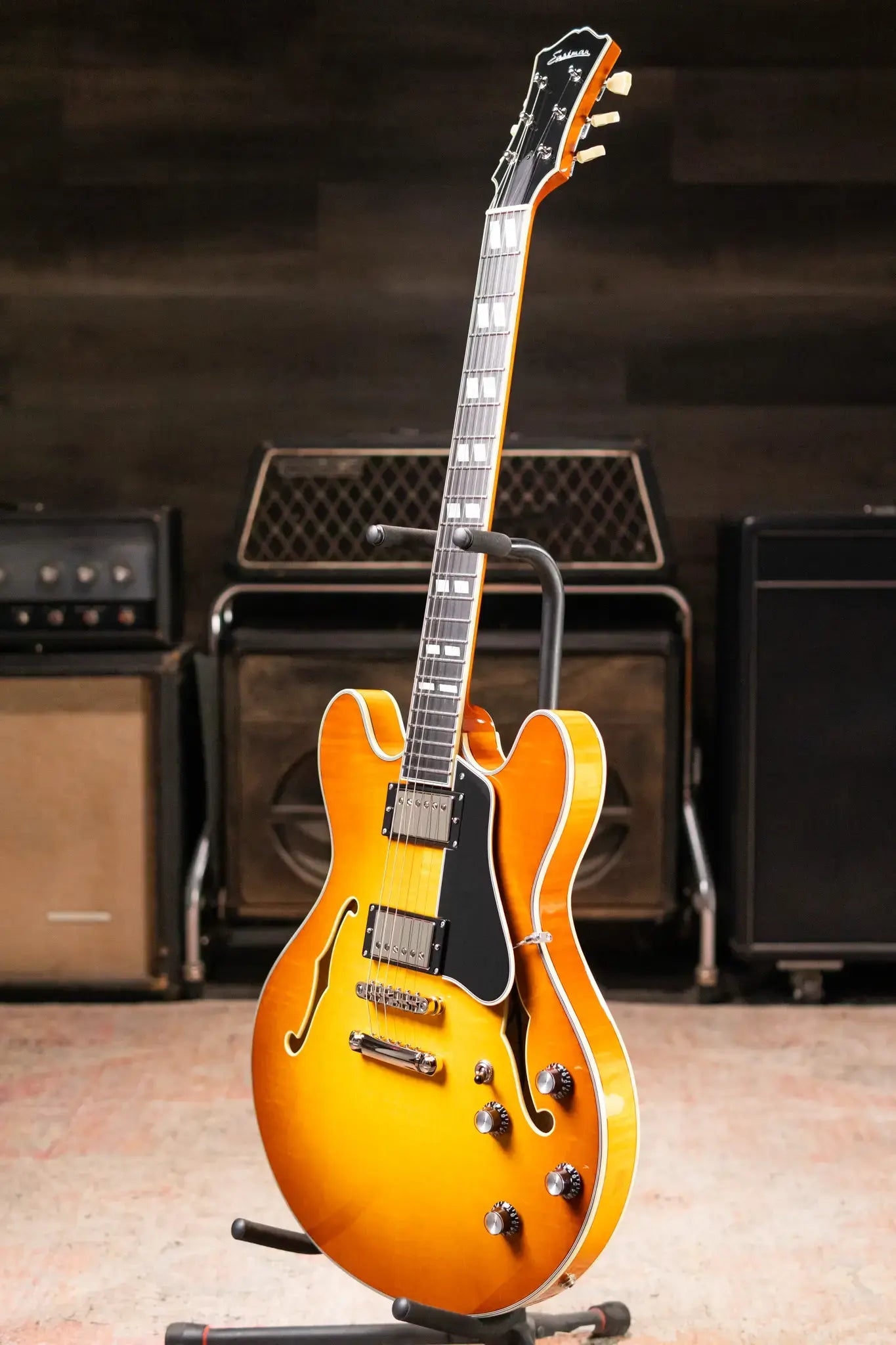 Eastman T486-GB 16" Thinline Electric Guitar - Goldburst with Hardshell Case