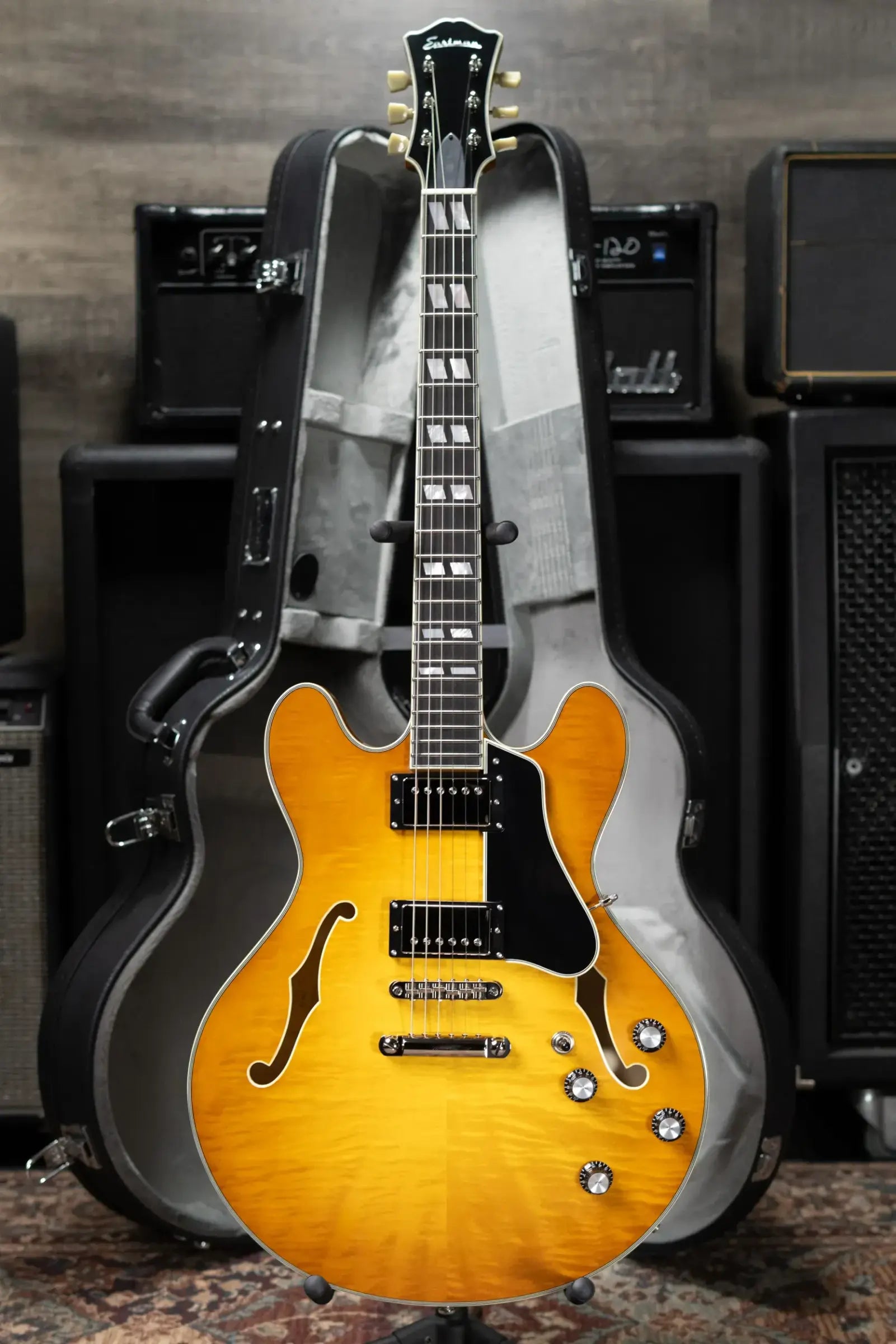 Eastman T486-GB 16" Thinline Electric Guitar - Goldburst with Hardshell Case