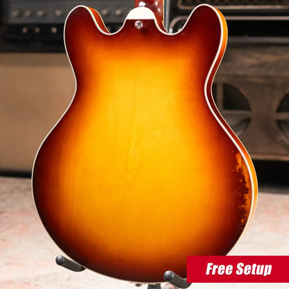 Eastman T64/V-GB Hollow Body Thinline Electric Guitar with Bigsby - Antique Goldburst with Hardshell Case