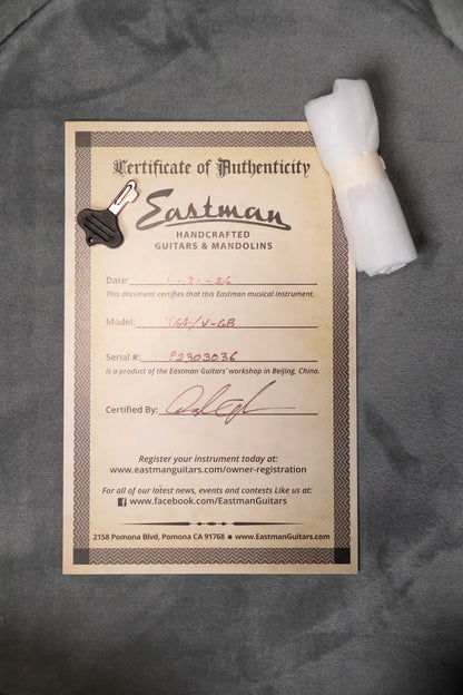 Eastman T64/V-GB Hollow Body Thinline Electric Guitar with Bigsby - Antique Goldburst with Hardshell Case