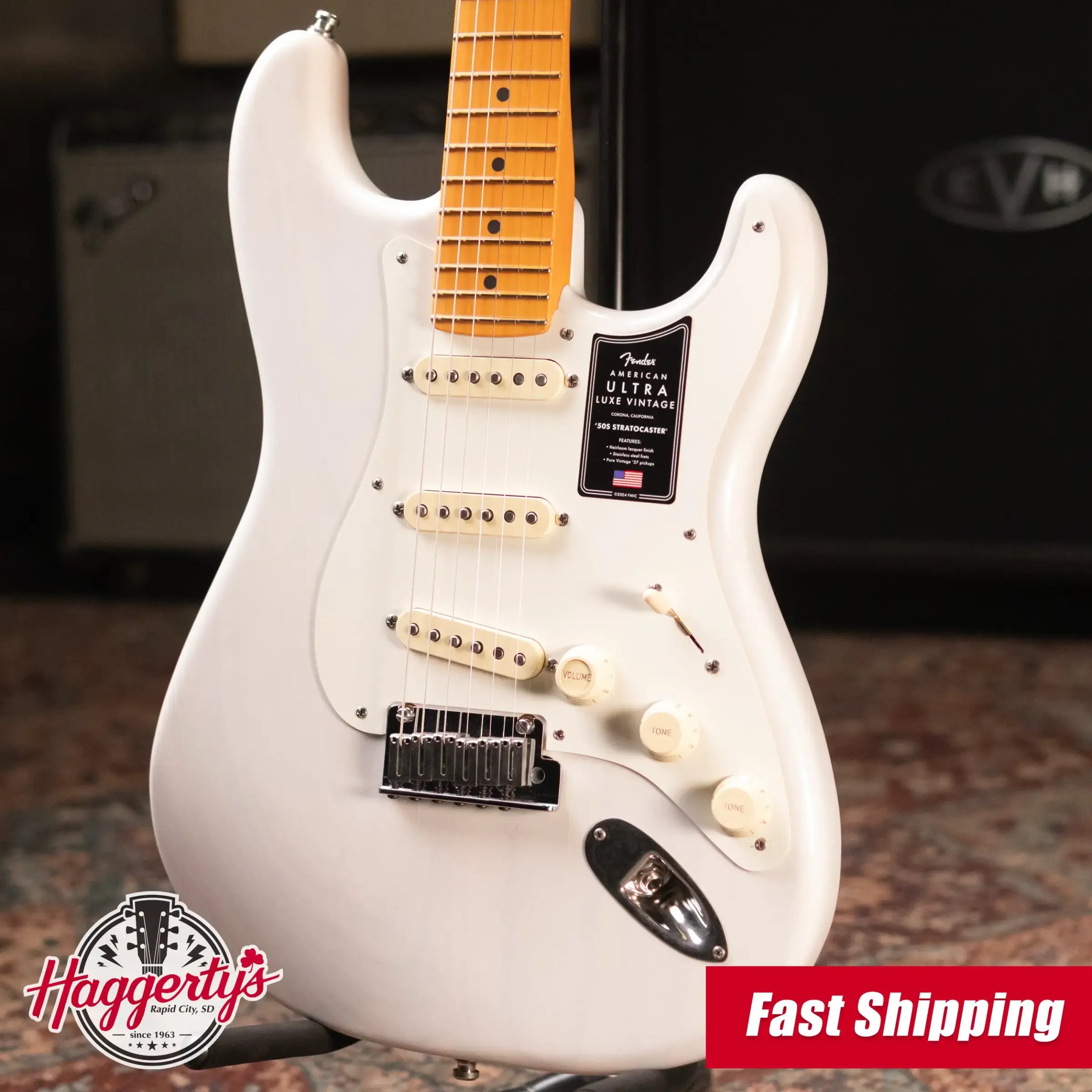 Fender American Ultra Luxe '50s Stratocaster Electric Guitar - White Blonde with Deluxe Hardshell Case