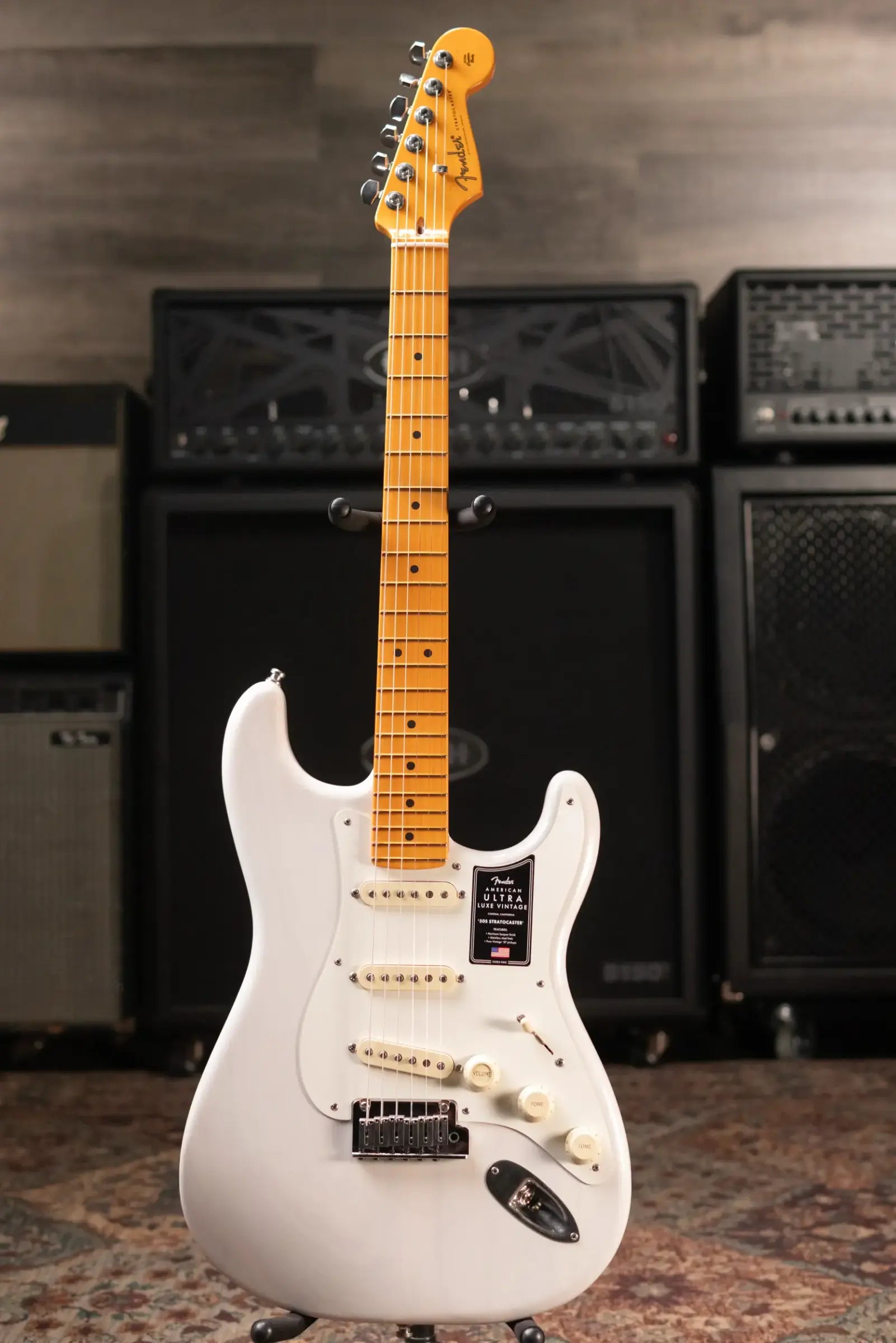 Fender American Ultra Luxe '50s Stratocaster Electric Guitar - White Blonde with Deluxe Hardshell Case
