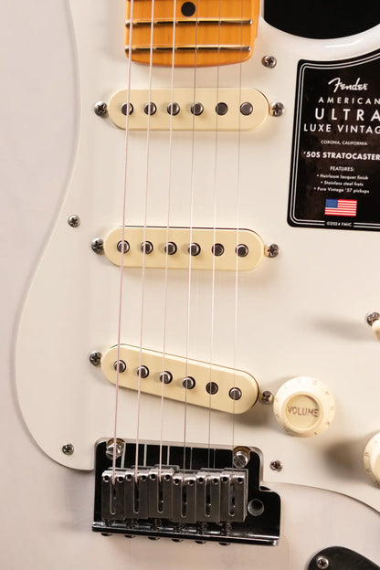 Fender American Ultra Luxe '50s Stratocaster Electric Guitar - White Blonde with Deluxe Hardshell Case