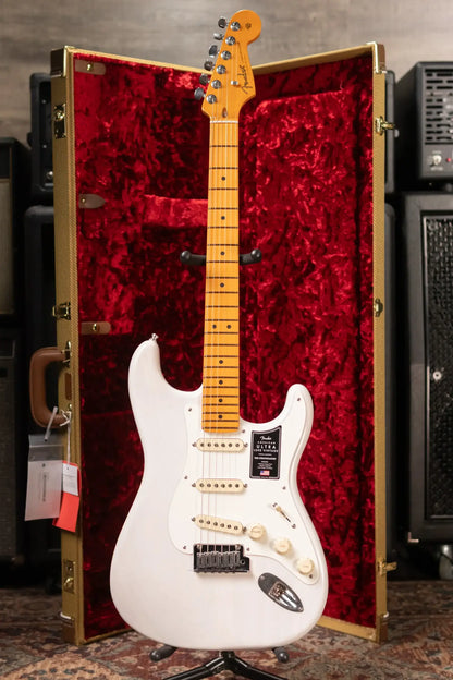 Fender American Ultra Luxe '50s Stratocaster Electric Guitar - White Blonde with Deluxe Hardshell Case