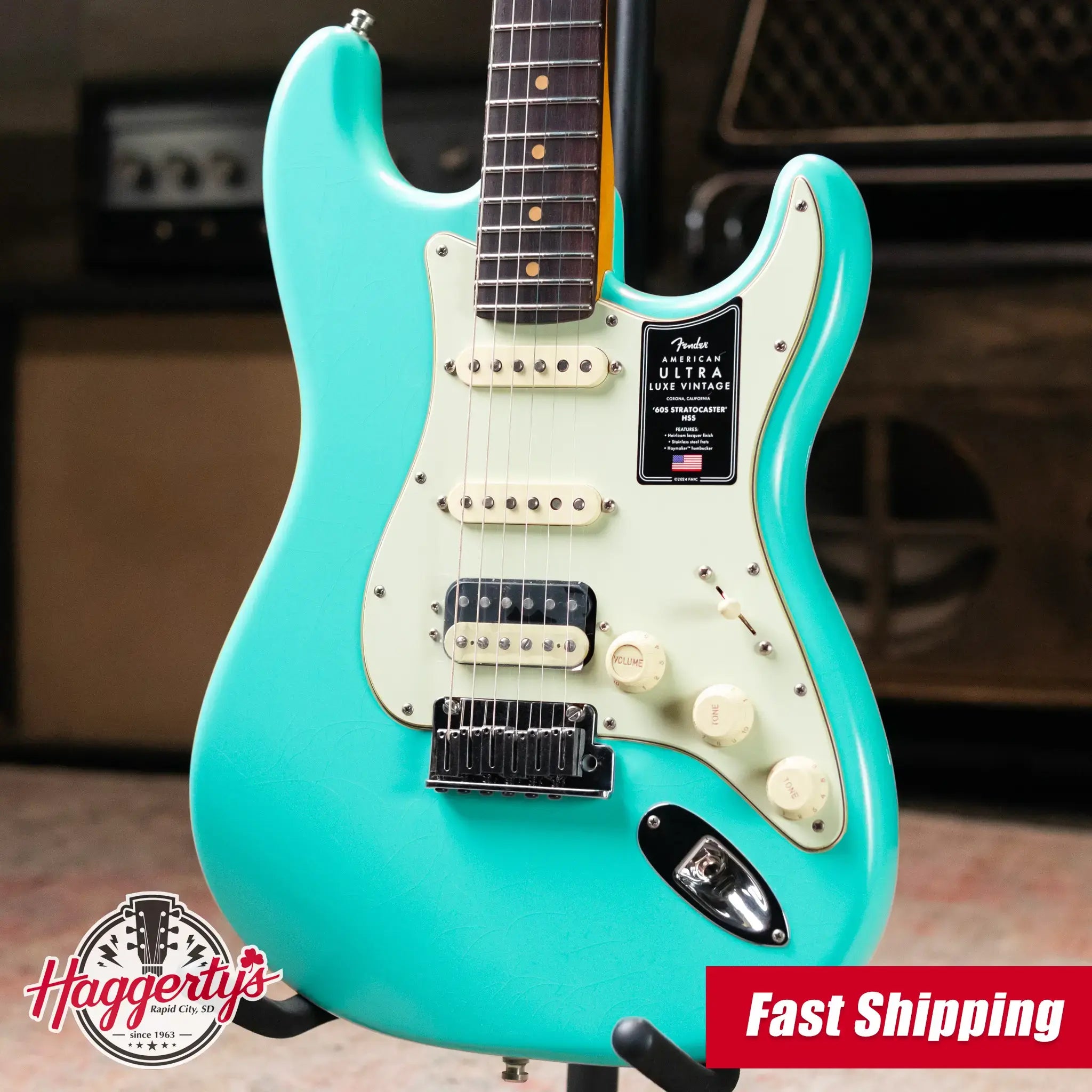 Fender American Ultra Luxe '60s Stratocaster HSS, Rosewood Fingerboard Electric Guitar - Sea Foam Green with Deluxe Hardshell Case
