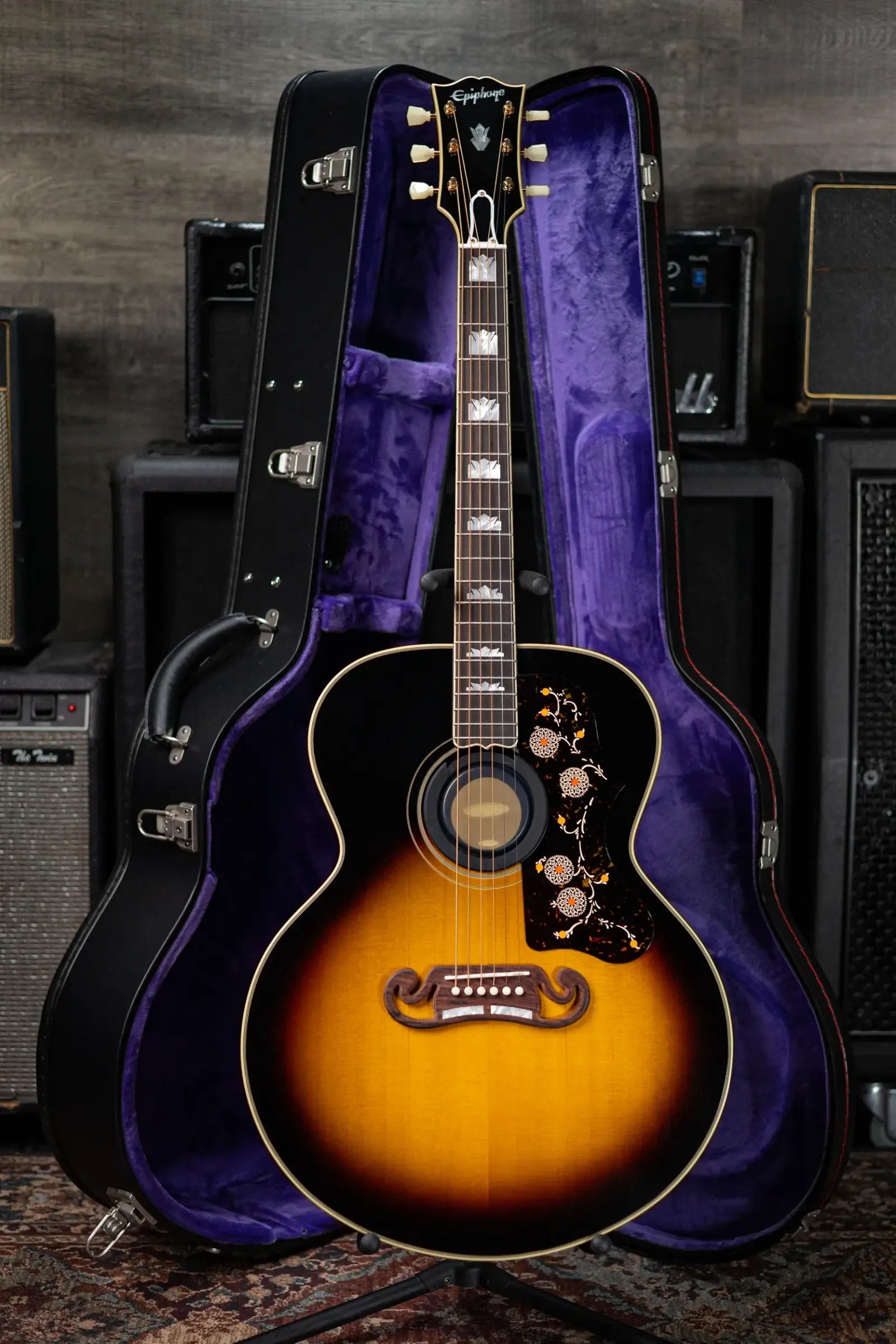 Epiphone 1957 SJ-200 Reissue Acoustic/Electric Guitar - Vintage Sunburst with Hardshell Case