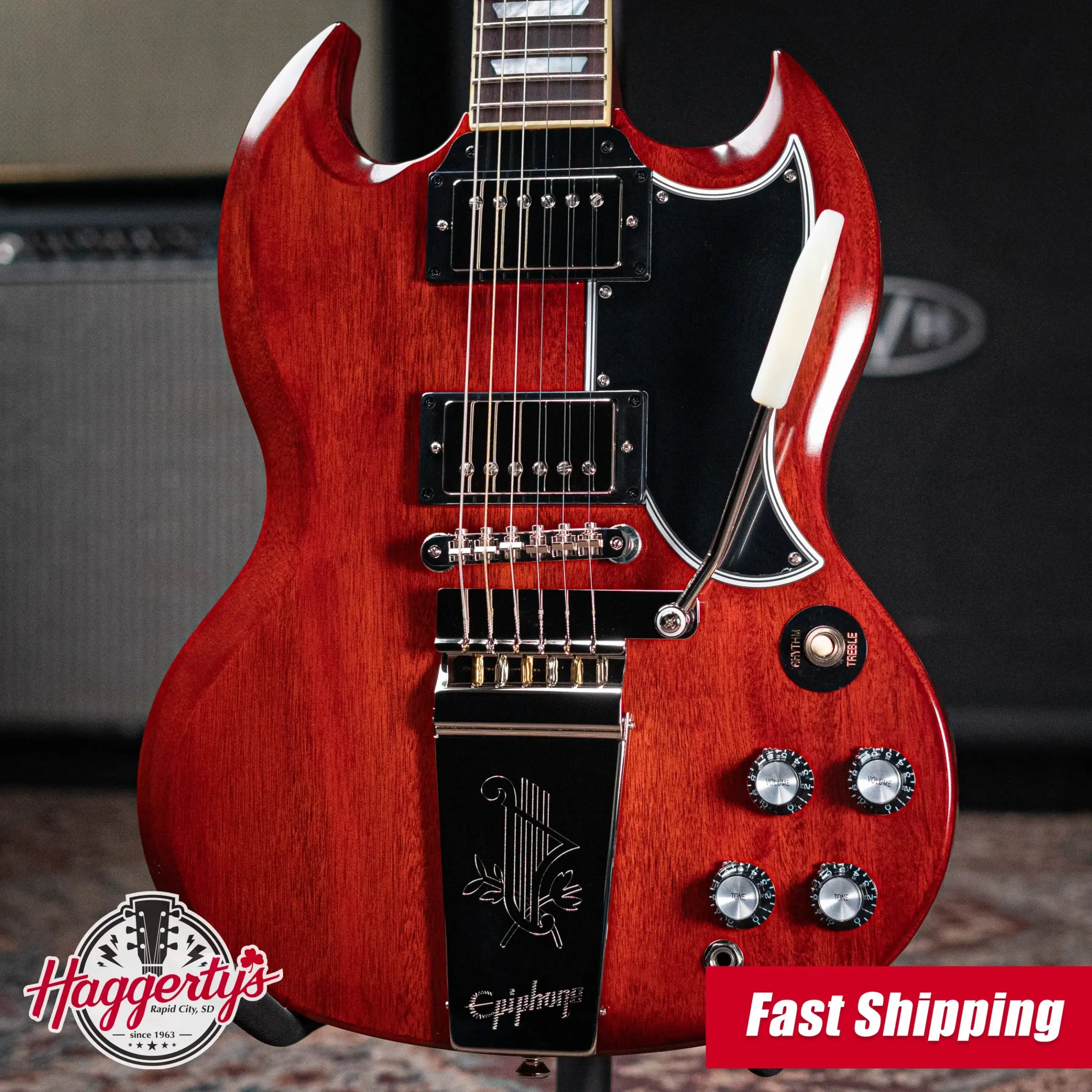 Epiphone 1964 SG Standard with Maestro Vibrola Reissue Electric Guitar - Cherry Red with Hardshell Case