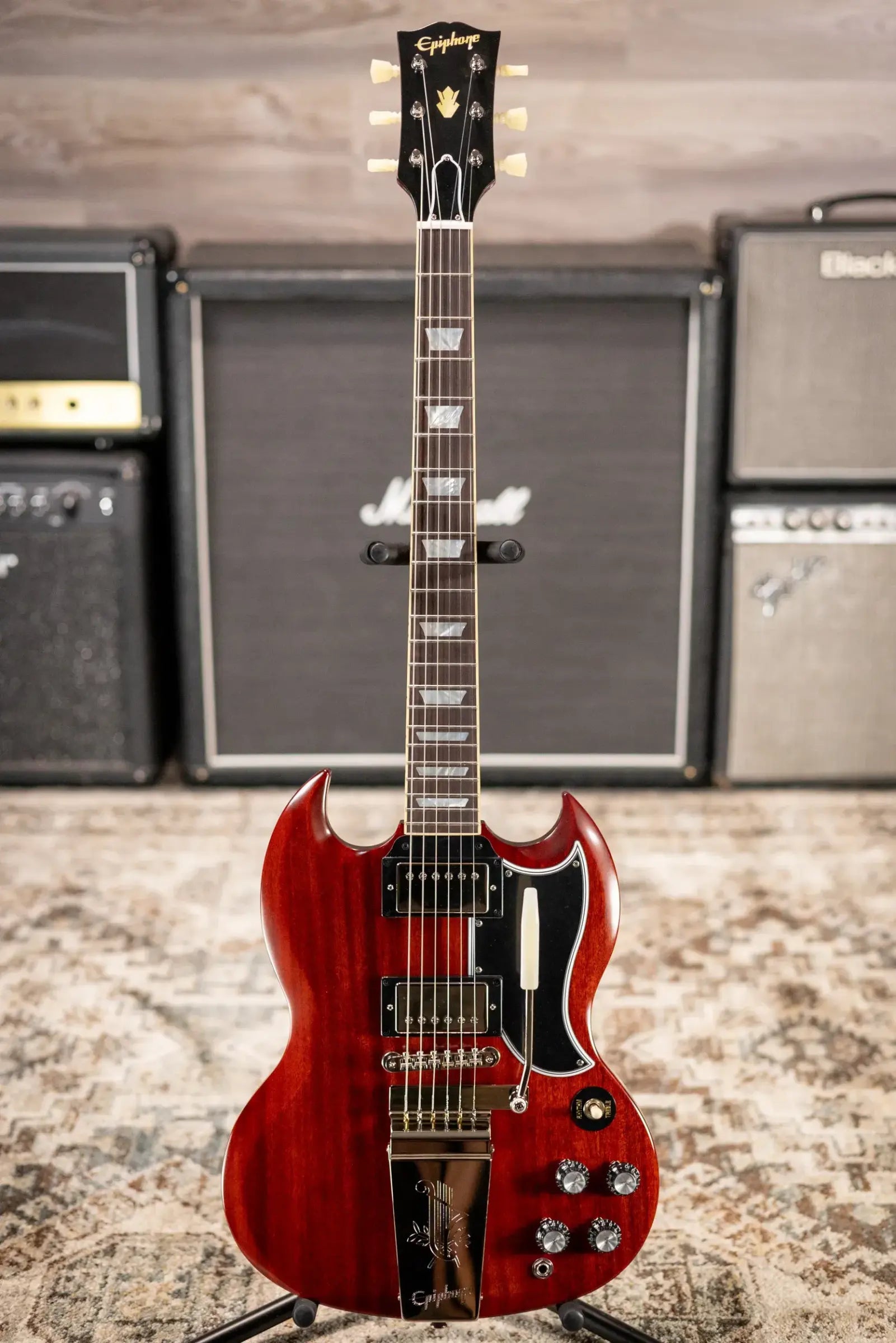 Epiphone 1964 SG Standard with Maestro Vibrola Reissue Electric Guitar - Cherry Red with Hardshell Case