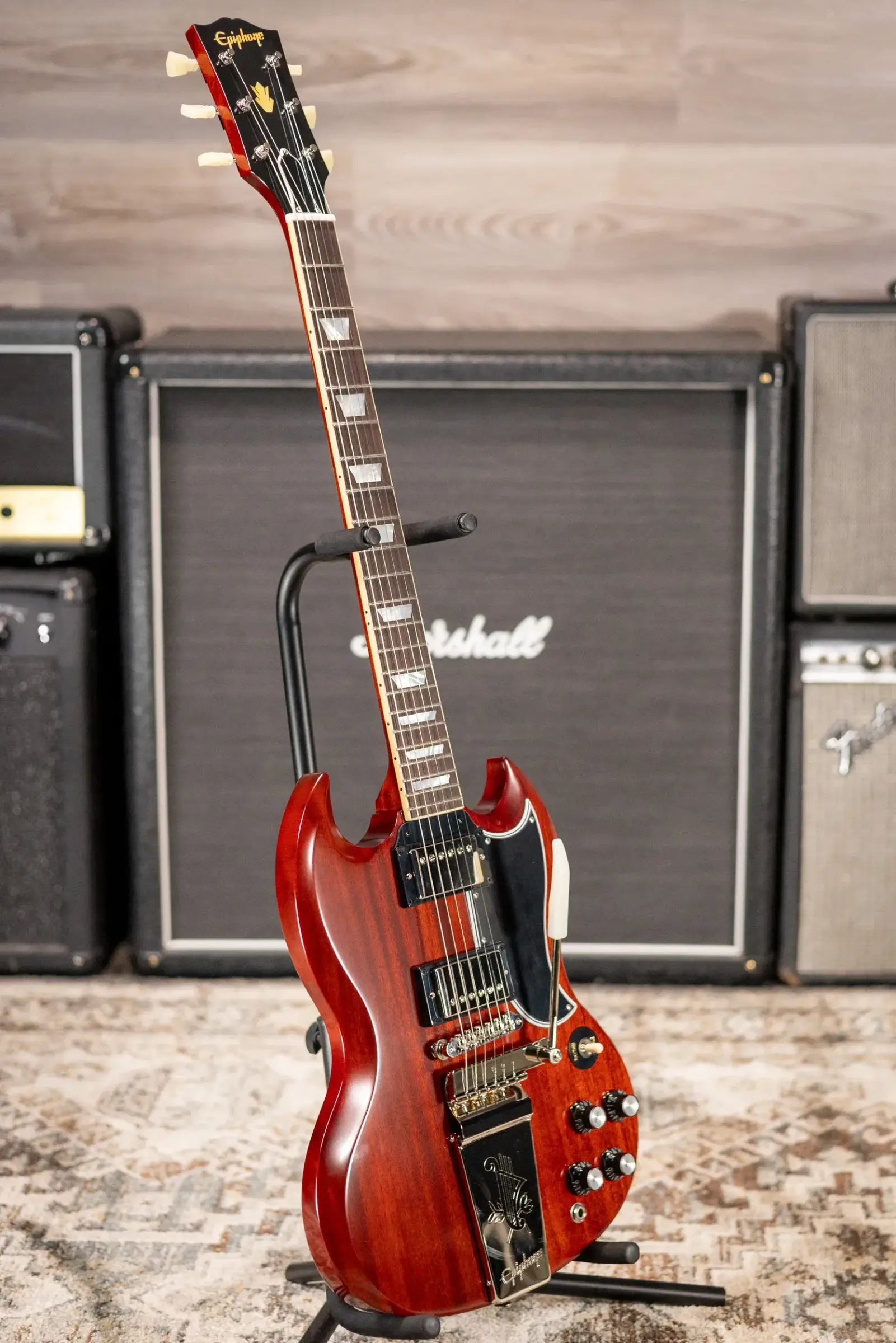 Epiphone 1964 SG Standard with Maestro Vibrola Reissue Electric Guitar - Cherry Red with Hardshell Case