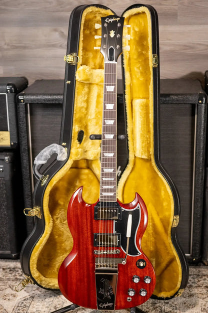 Epiphone 1964 SG Standard with Maestro Vibrola Reissue Electric Guitar - Cherry Red with Hardshell Case