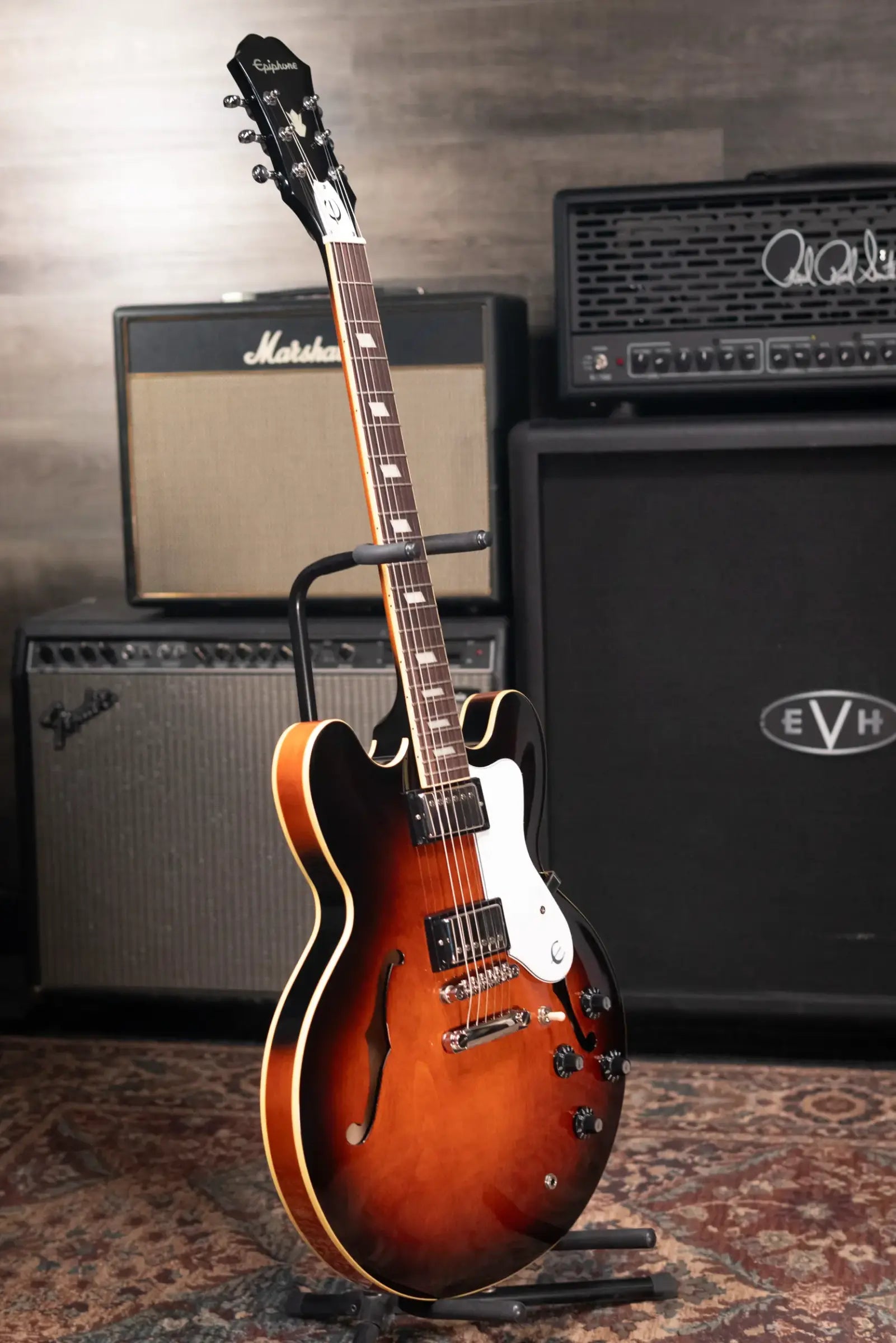 Epiphone Bonehead Signature Riviera Electric Guitar - Dark Tobacco Sunburst with Hardshell Case