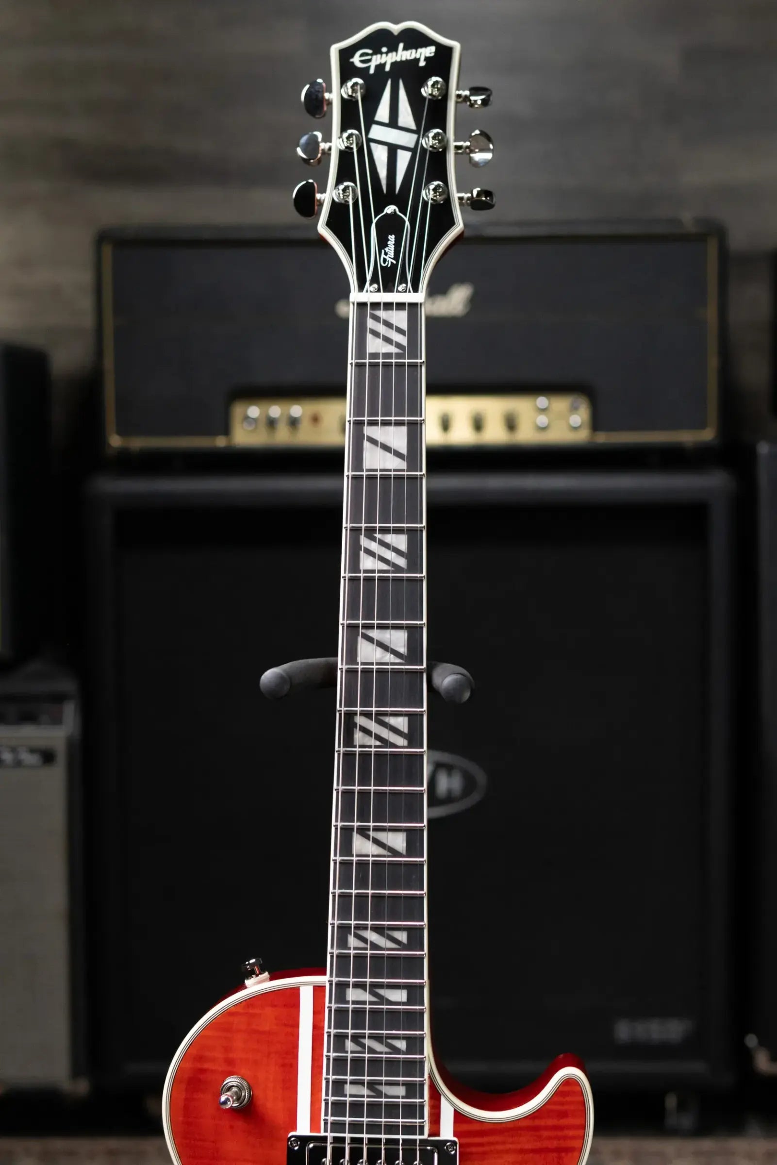 Epiphone Futura Les Paul Custom AAAA Figured Electric Guitar - Rally Red with Gig Bag