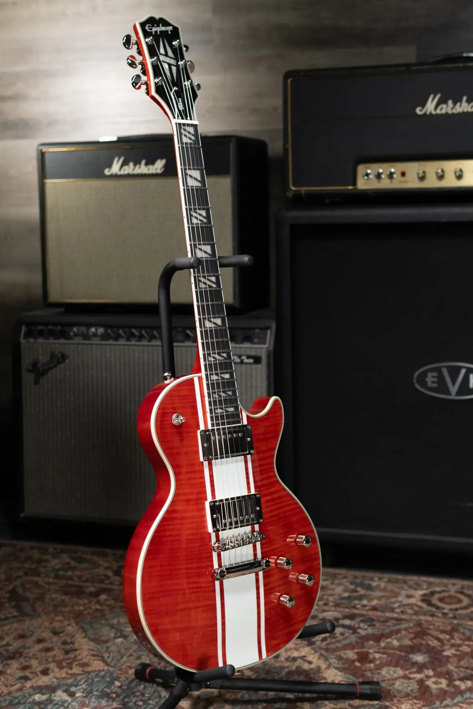 Epiphone Futura Les Paul Custom AAAA Figured Electric Guitar - Rally Red with Gig Bag