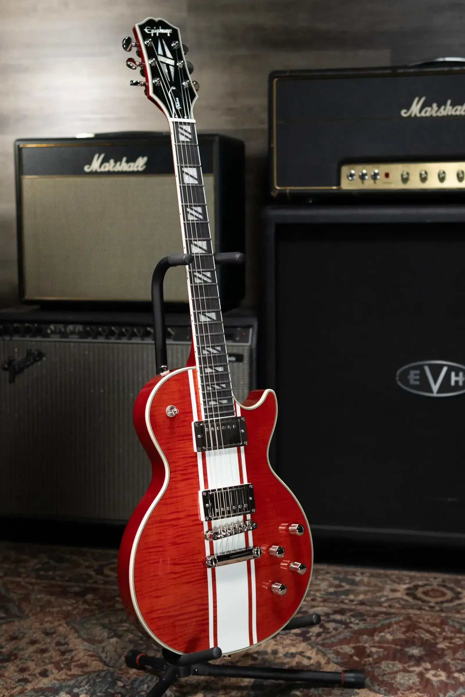 Epiphone Futura Les Paul Custom AAAA Figured Electric Guitar - Rally Red with Gig Bag