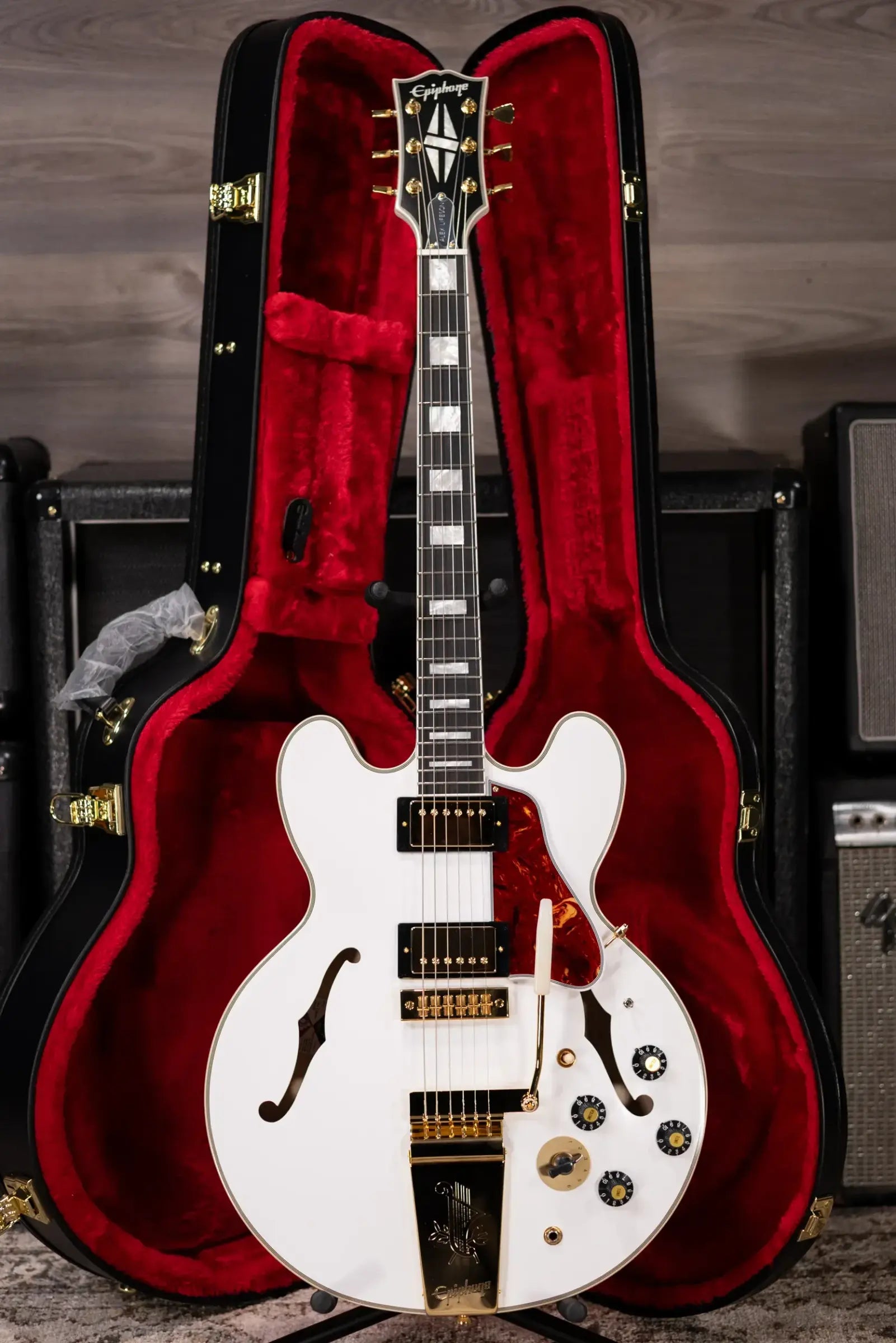 Epiphone IGC Alex Lifeson Signature 1976 ES-355 Reissue Semi-Hollow Electric Guitar - Alpine White with Hardshell Case