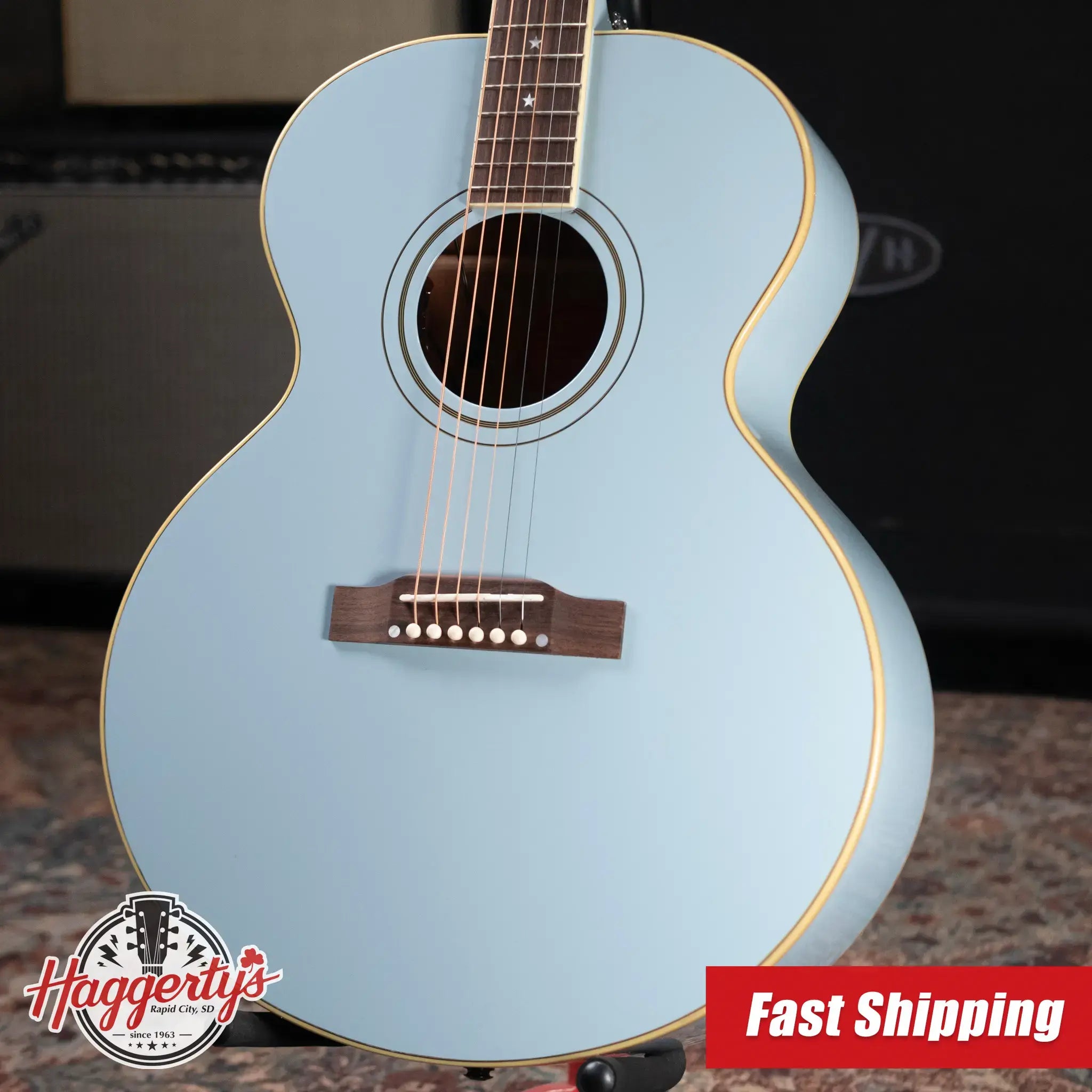 Epiphone Inspired by Gibson J-180 LS Acoustic/Electric Guitar - Frost Blue with Hardshell Case