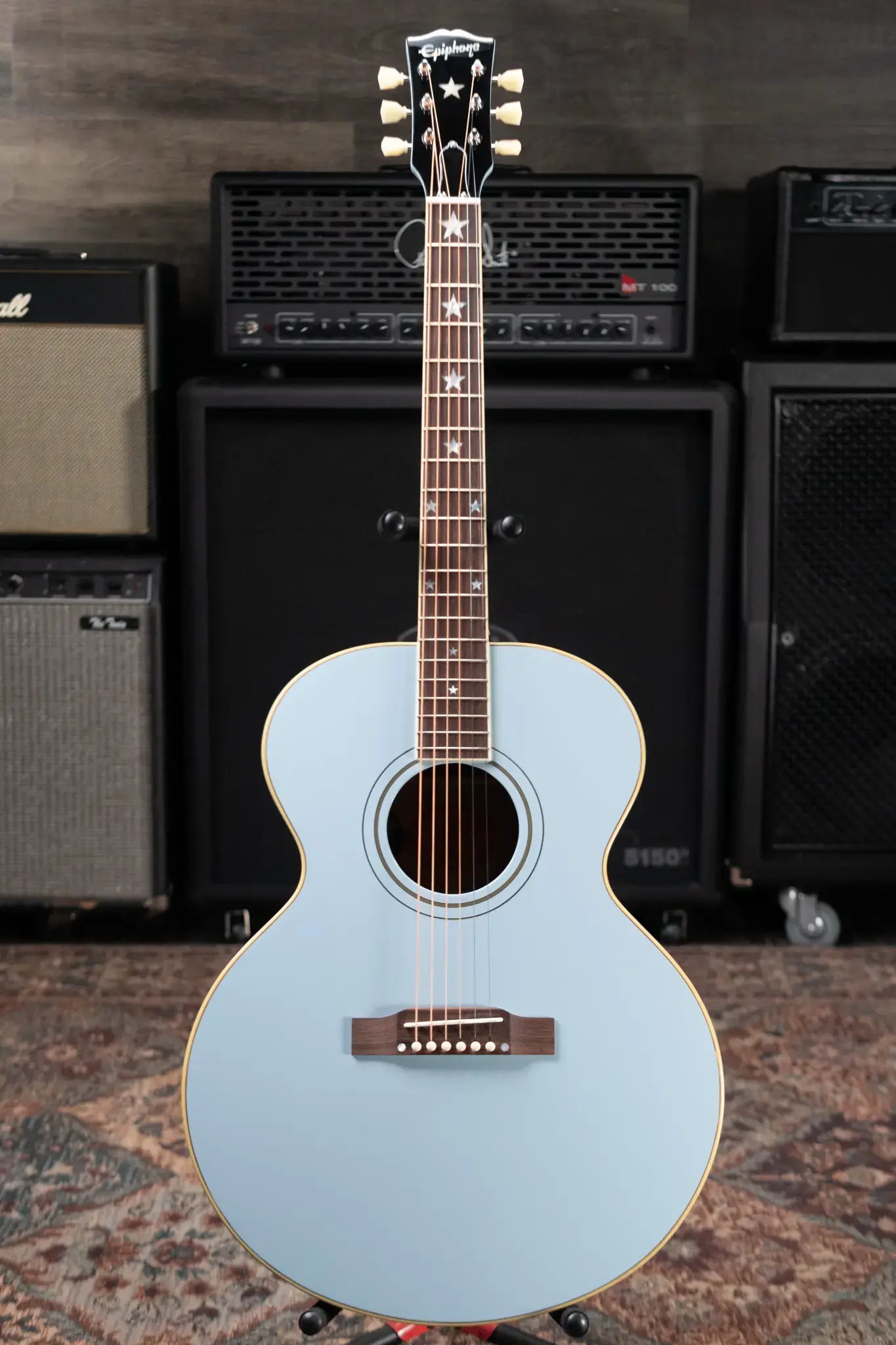 Epiphone Inspired by Gibson J-180 LS Acoustic/Electric Guitar - Frost Blue with Hardshell Case