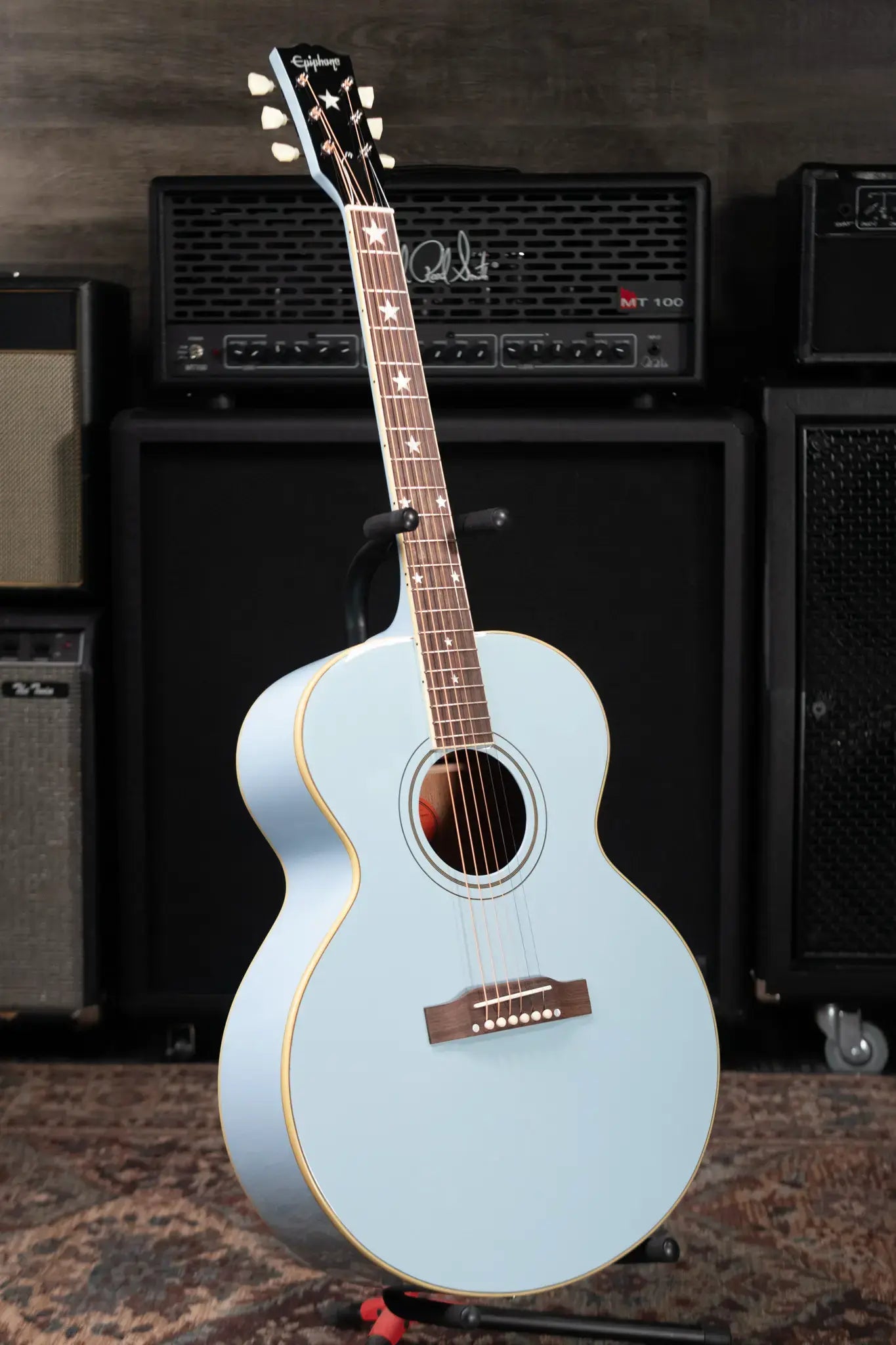 Epiphone Inspired by Gibson J-180 LS Acoustic/Electric Guitar - Frost Blue with Hardshell Case