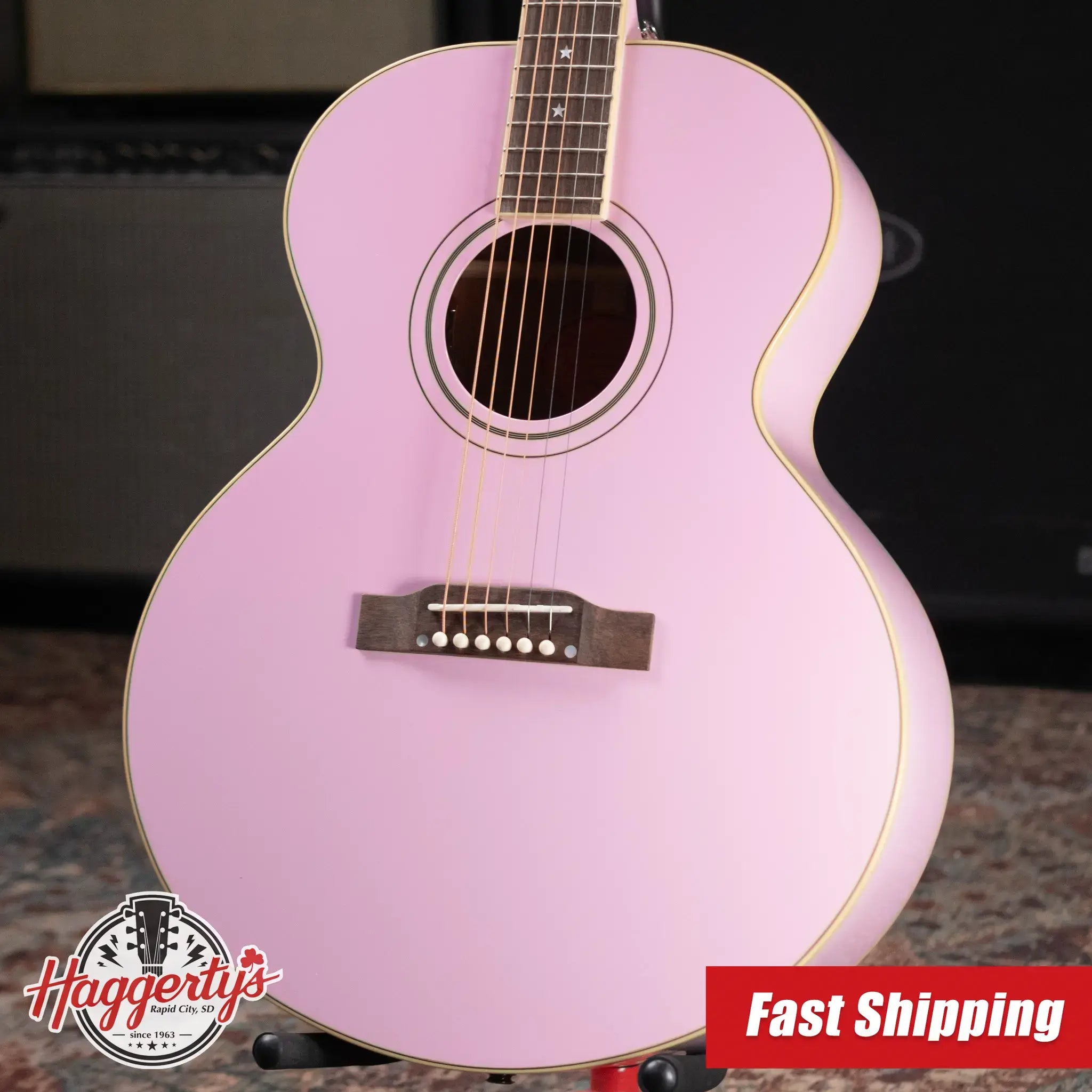 Epiphone Inspired by Gibson J-180 LS Acoustic/Electric Guitar - Pink with Hardshell Case