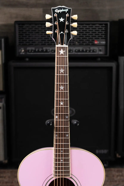 Epiphone Inspired by Gibson J-180 LS Acoustic/Electric Guitar - Pink with Hardshell Case