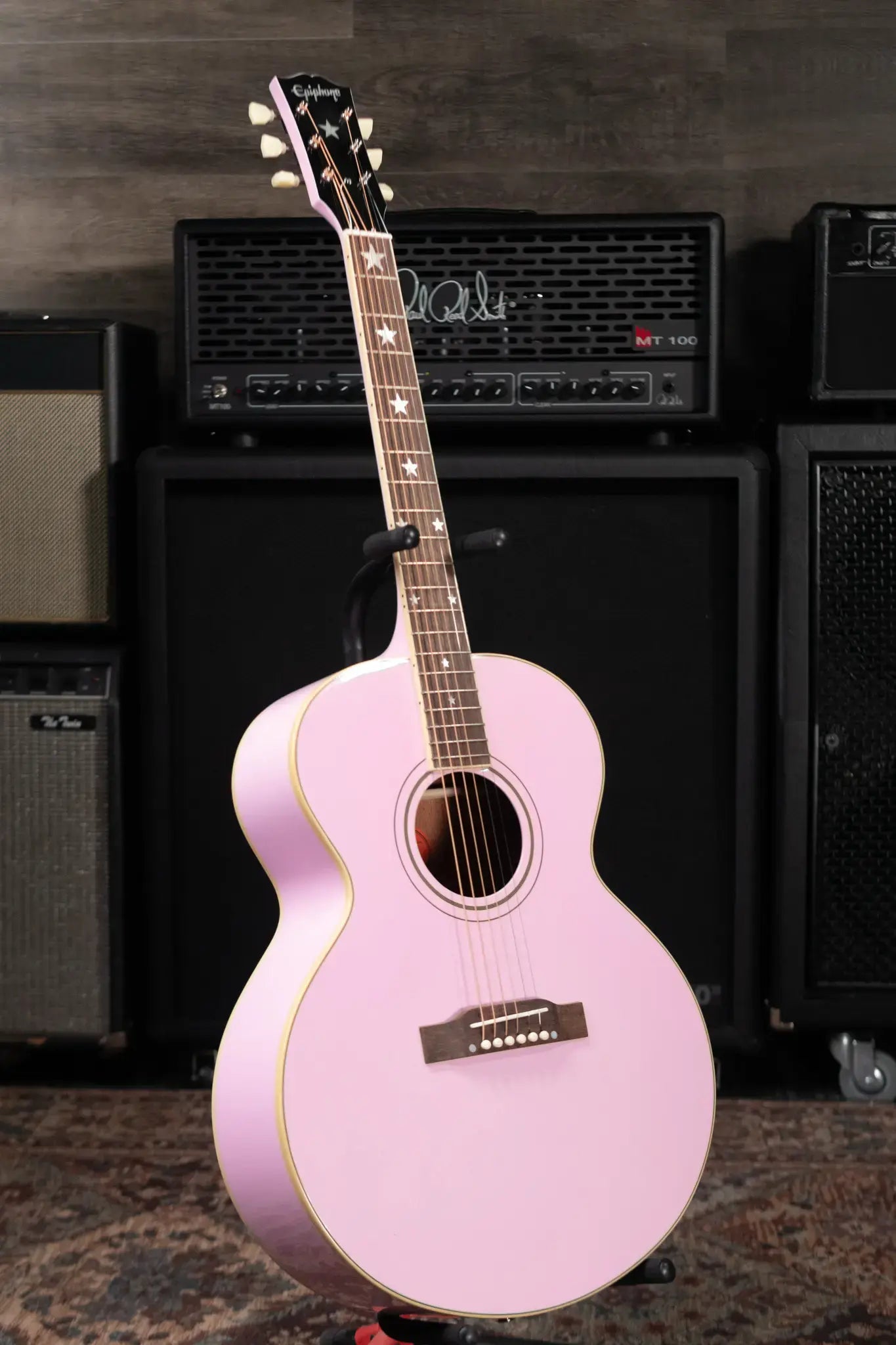 Epiphone Inspired by Gibson J-180 LS Acoustic/Electric Guitar - Pink with Hardshell Case