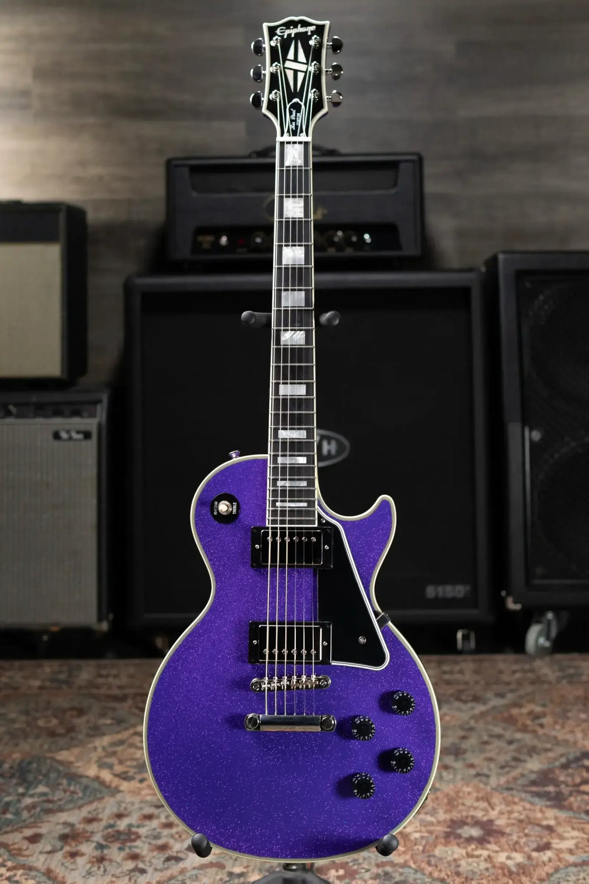 Epiphone Inspired by Gibson Les Paul Custom Electric Guitar - Amethyst Sparkle with Hardshell Case