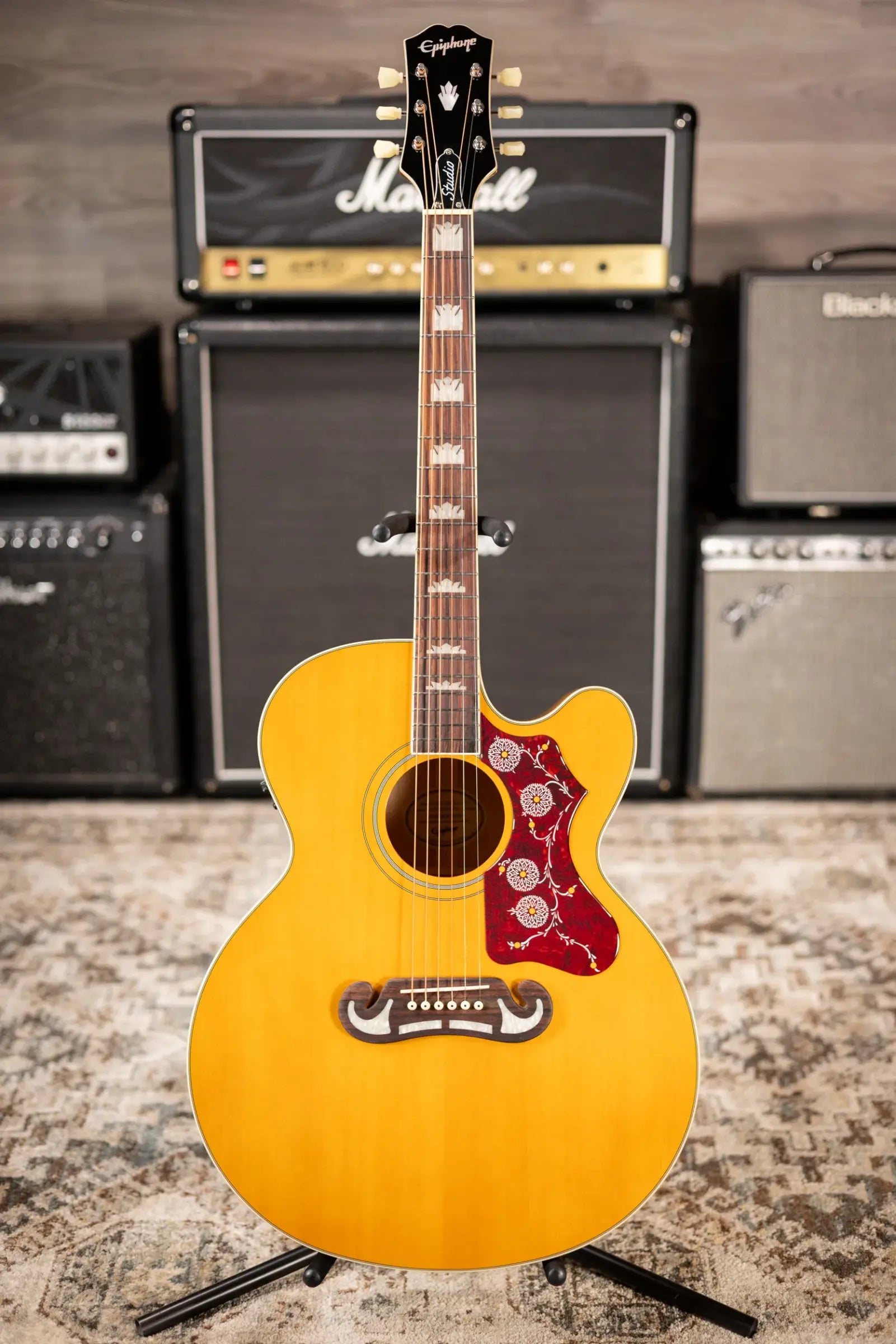 Epiphone J-200 Studio EC Acoustic/Electric Guitar - Antique Natural with Gig Bag