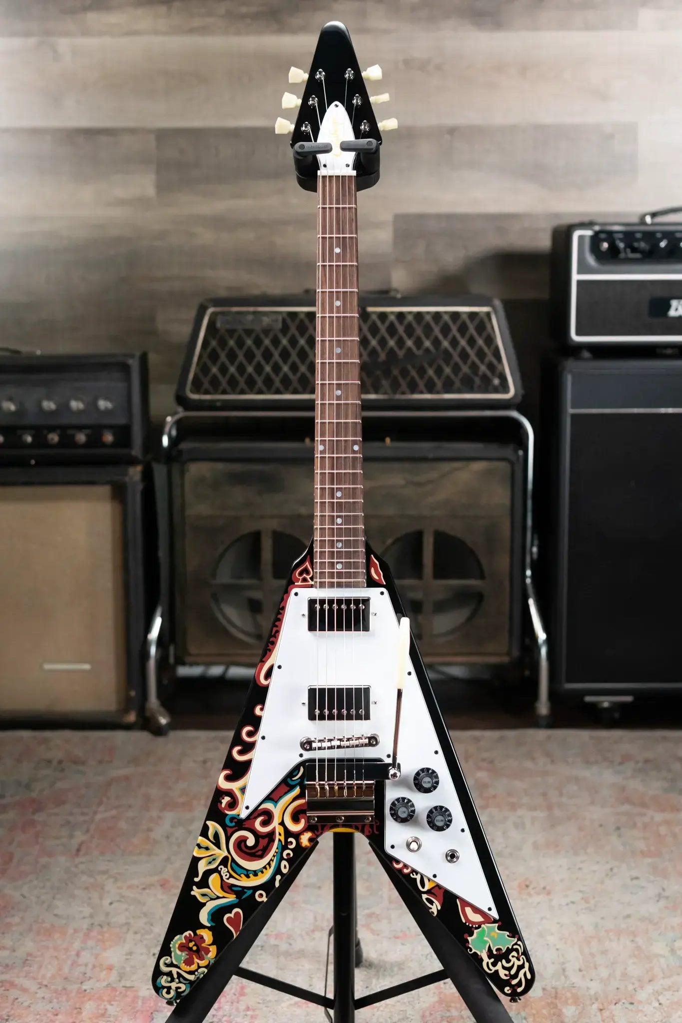 Epiphone Jimi Hendrix "Love Drops" Flying V Electric Guitar - Ebony with Hard Case