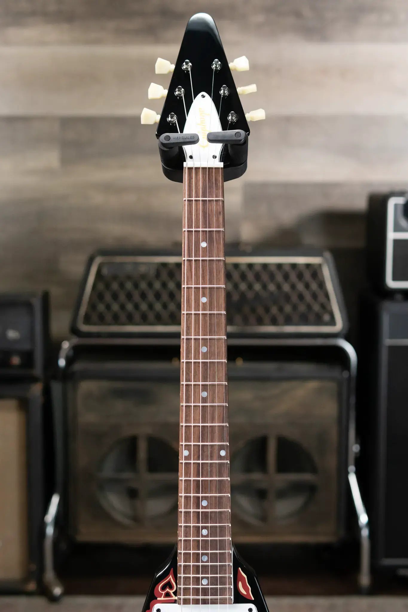 Epiphone Jimi Hendrix "Love Drops" Flying V Electric Guitar - Ebony with Hard Case