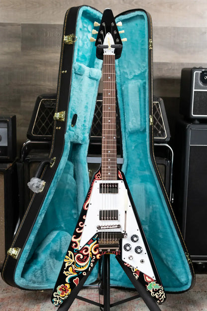 Epiphone Jimi Hendrix "Love Drops" Flying V Electric Guitar - Ebony with Hard Case
