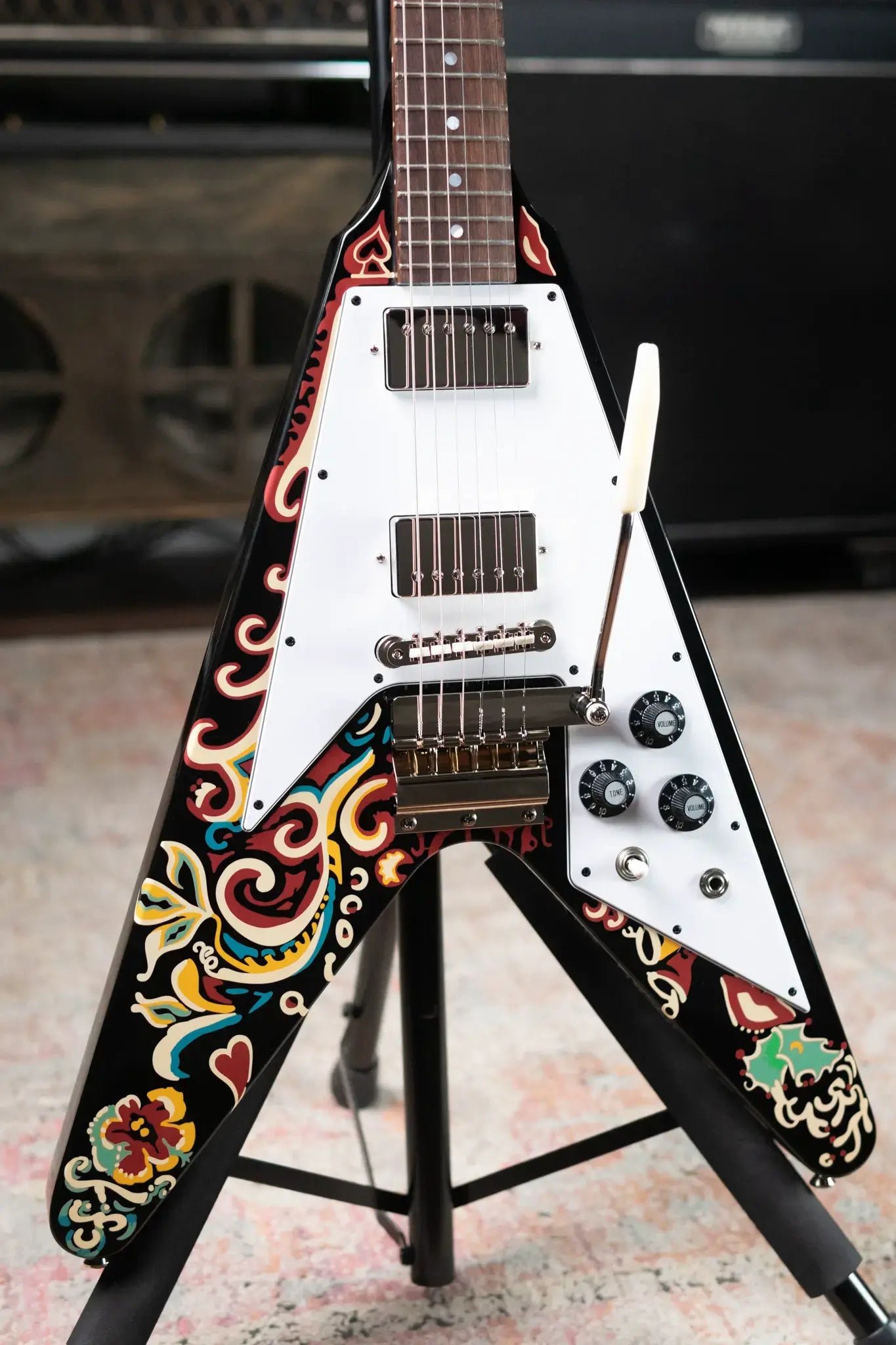 Epiphone Jimi Hendrix "Love Drops" Flying V Electric Guitar - Ebony with Hard Case