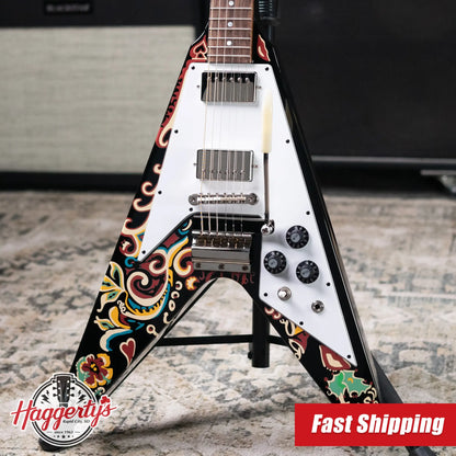 Epiphone Jimi Hendrix "Love Drops" Flying V Electric Guitar - Ebony with Hardshell Case - Floor Model