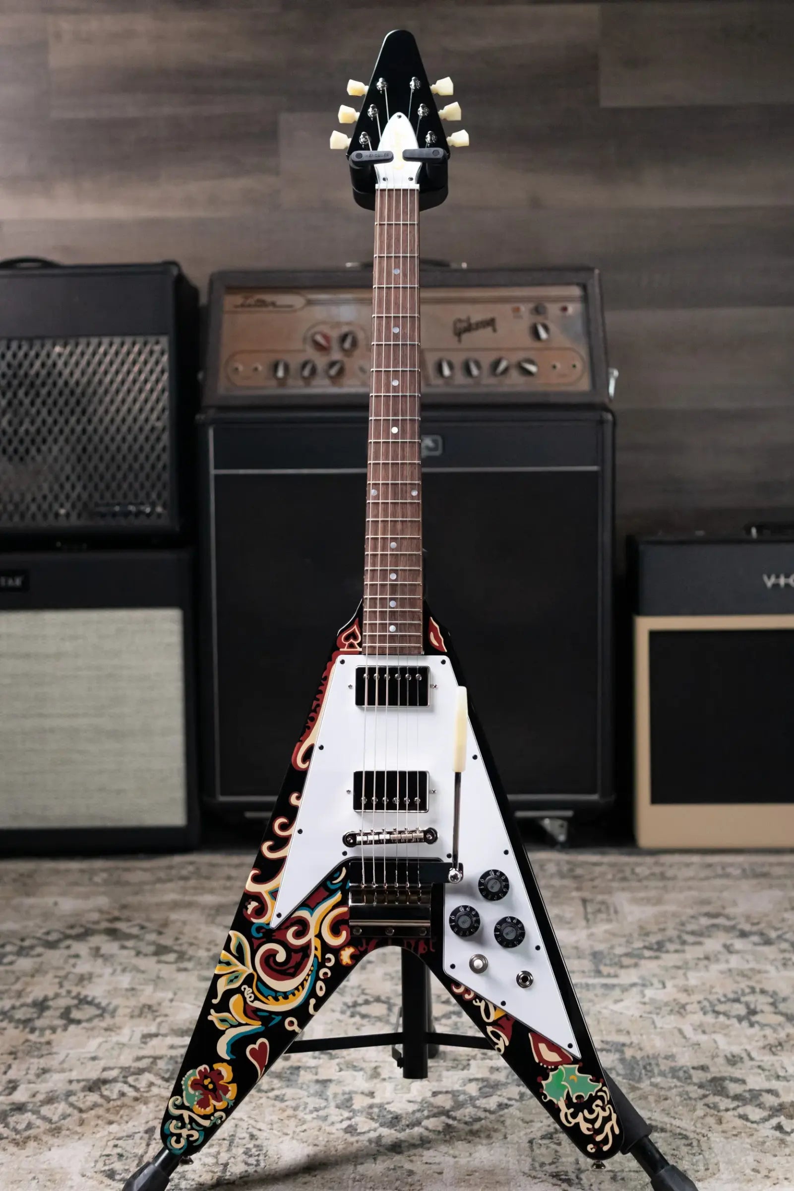 Epiphone Jimi Hendrix "Love Drops" Flying V Electric Guitar - Ebony with Hardshell Case - Floor Model