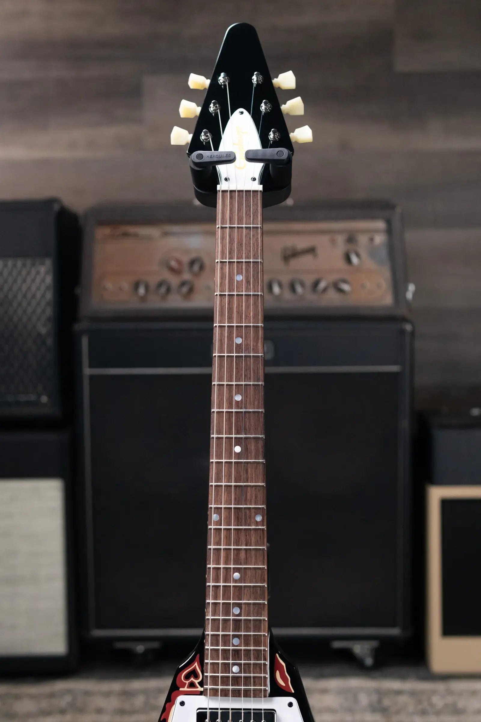 Epiphone Jimi Hendrix "Love Drops" Flying V Electric Guitar - Ebony with Hardshell Case - Floor Model