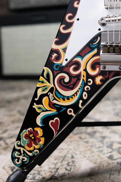 Epiphone Jimi Hendrix "Love Drops" Flying V Electric Guitar - Ebony with Hardshell Case - Floor Model