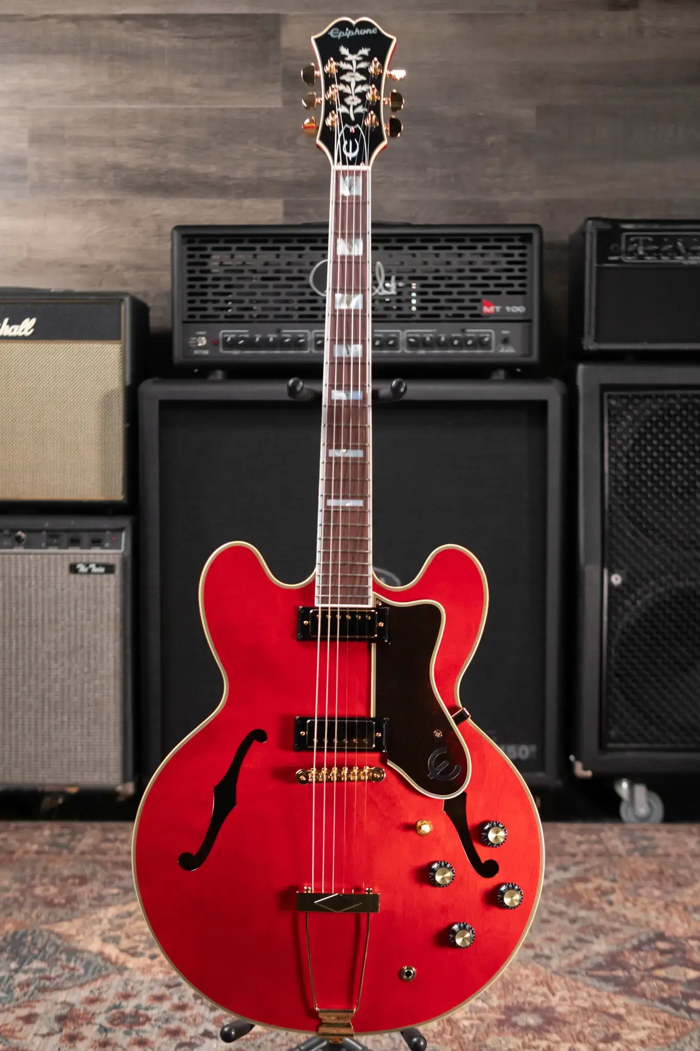 Epiphone Masterbilt Gem Archer Signature Sheraton Electric Guitar - Cherry Red with Hardshell Case
