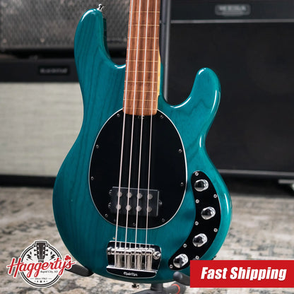 Ernie Ball Music Man StingRay 4 H Fretless Bass Translucent Teal - Used