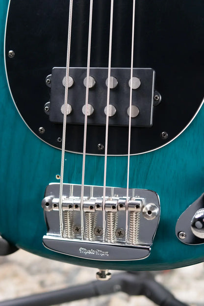 Ernie Ball Music Man StingRay 4 H Fretless Bass Translucent Teal - Used