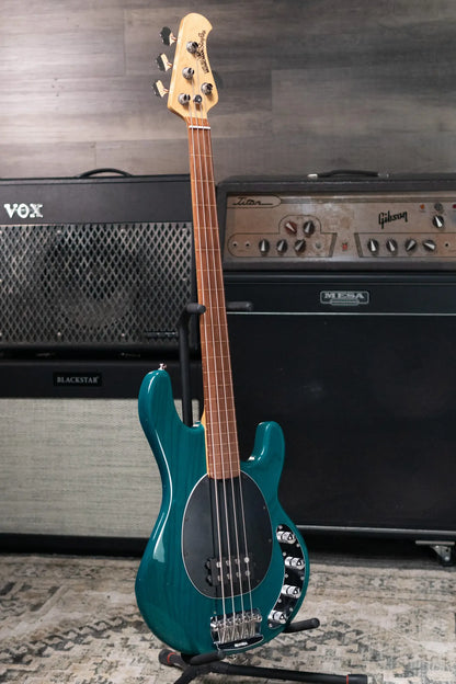 Ernie Ball Music Man StingRay 4 H Fretless Bass Translucent Teal - Used