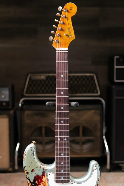 Fender Custom Shop 1965 Stratocaster Super Heavy Relic Electric Guitar - Super Faded Aged Firemist Silver over 3-Color Sunburst with Hardshell Case