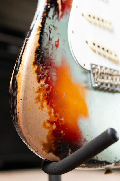 Fender Custom Shop 1965 Stratocaster Super Heavy Relic Electric Guitar - Super Faded Aged Firemist Silver over 3-Color Sunburst with Hardshell Case