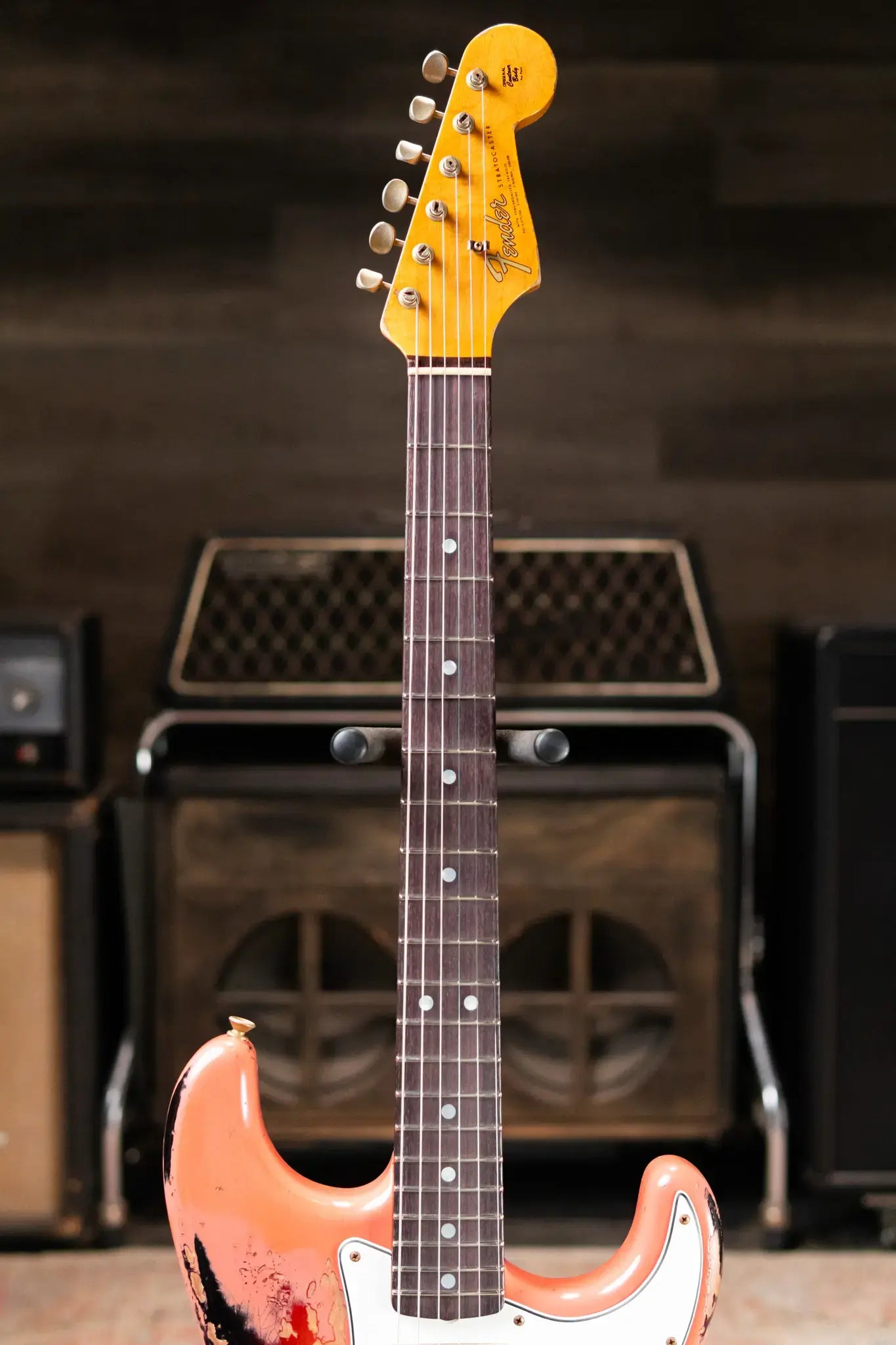 Fender 1965 Stratocaster Super Heavy Relic Electric Guitar - Super Faded Aged Tahitian Coral over 3-Color Sunburst with Hardshell Case