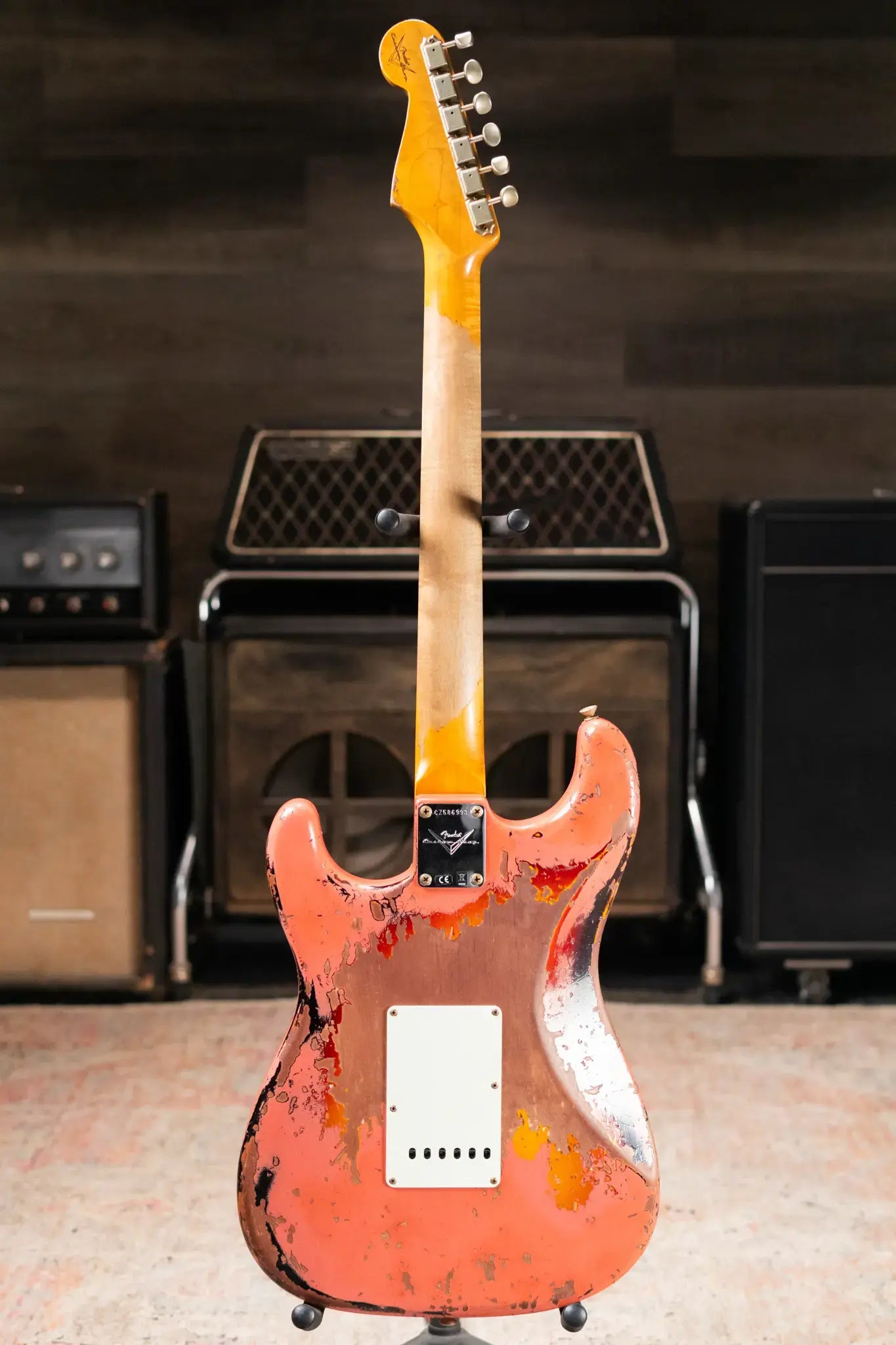 Fender 1965 Stratocaster Super Heavy Relic Electric Guitar - Super Faded Aged Tahitian Coral over 3-Color Sunburst with Hardshell Case