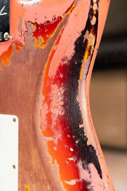 Fender 1965 Stratocaster Super Heavy Relic Electric Guitar - Super Faded Aged Tahitian Coral over 3-Color Sunburst with Hardshell Case